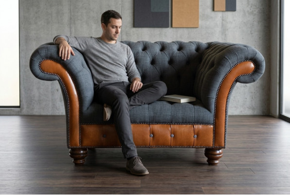 Sëtzel Canapé Polster Sofa Textil Chesterfield Canapéen 1,5 Sitz-Eenzelsëtz Gro.