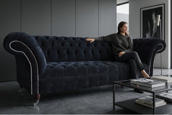Schwaarzen Chesterfield 3-Sëtzer Luxus Wunnzëmmer Canapé
