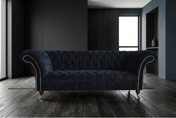 Schwaarzen Chesterfield 3-Sëtzer Luxus Wunnzëmmer Canapé