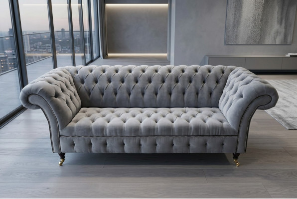 Stilvollen grousse groewe Chesterfield 3-Sëtzer Luxus Wunnzëmmer Sofa