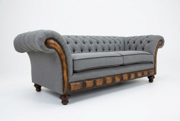 Grau-brong Chesterfield Couch Designer Wunnzëmmer 3-Sëtz Sofa