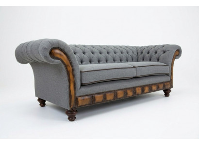 Grau-brong Chesterfield Couch Designer Wunnzëmmer 3-Sëtz Sofa
