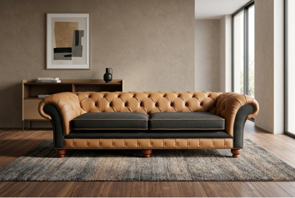 Braune Chesterfield Canapé 4 Sëtzer Sofa Samt Lieder Design