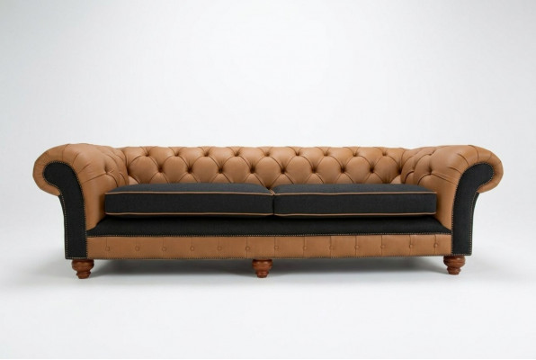 Braune Chesterfield Canapé 4 Sëtzer Sofa Samt Lieder Design