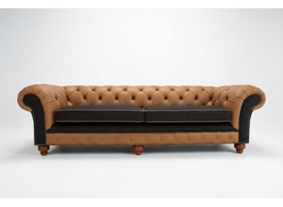 Braune Chesterfield Canapé 4 Sëtzer Sofa Samt Lieder Design