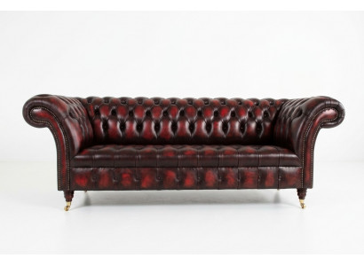 Bordaux Chesterfield Drësëtzer Luxus Wunnzëmmer 3er Canapé