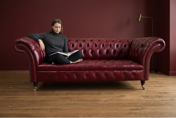 Roude Chesterfield Dräisëtzer Designer 3-er Sofa Luxus Couch