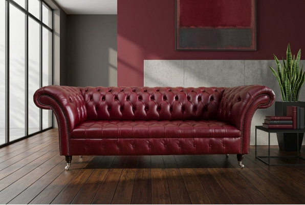 Roude Chesterfield Dräisëtzer Designer 3-er Sofa Luxus Couch