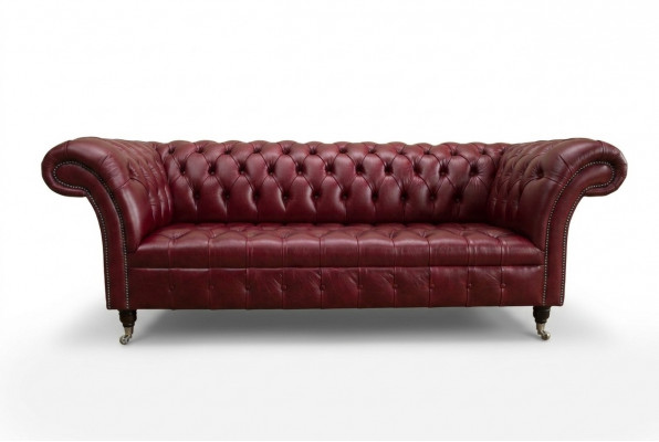 Roude Chesterfield Dräisëtzer Designer 3-er Sofa Luxus Couch