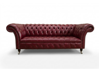 Roude Chesterfield Dräisëtzer Designer 3-er Sofa Luxus Couch
