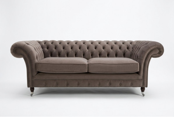 Luxus Taupe Chesterfield Drësëtzeger Wunnzëmmer 3-er Canapé Design Sofa