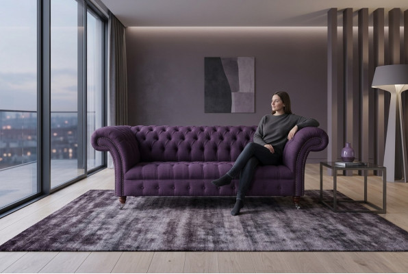 Modernt Lila Chesterfield Drësëtzer Wunnzëmmer 3er Sofa