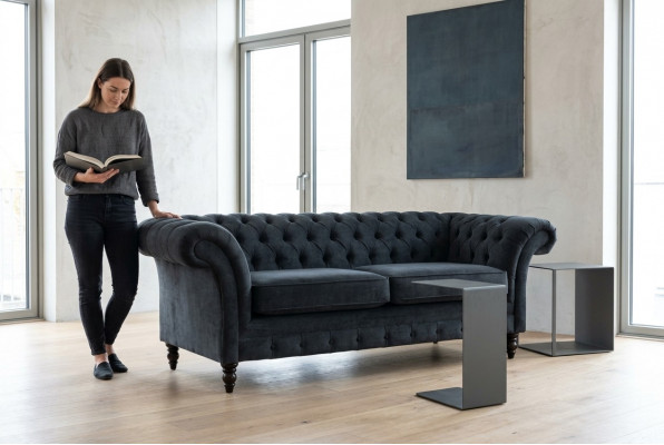 Stilvollen Schwaarzen Chesterfield Sofa Designer 3-Sëtzer Luxus Canapé