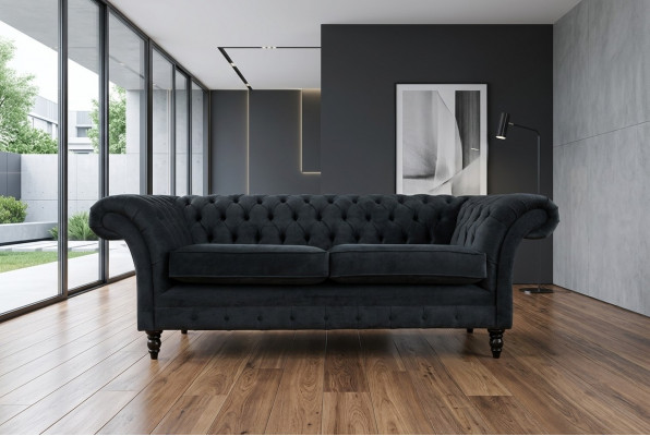 Stilvollen Schwaarzen Chesterfield Sofa Designer 3-Sëtzer Luxus Canapé