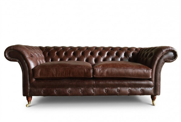Braune Luxuss-Chesterfield 3-Sëtz Modern Wunnzëmmer Couche.