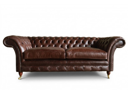 Braune Luxuss-Chesterfield 3-Sëtz Modern Wunnzëmmer Couche.