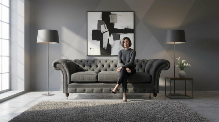 Schwaarzt Chesterfield Polstersofa Designer 3-Sëtzer Wunnzëmmer Couch