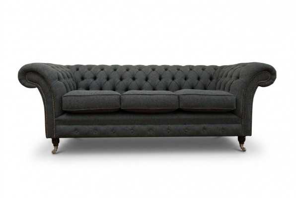 Schwaarzt Chesterfield Polstersofa Designer 3-Sëtzer Wunnzëmmer Couch