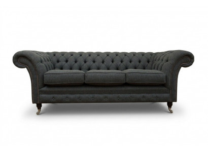 Schwaarzt Chesterfield Polstersofa Designer 3-Sëtzer Wunnzëmmer Couch