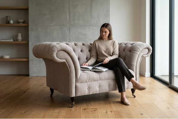 Sofa Chesterfield Canapéen Couch Polster Garnitur Stoff Lieder 1,5 Sëtzer Eenzelsëtzer