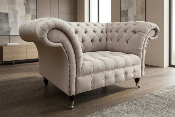 Sofa Chesterfield Canapéen Couch Polster Garnitur Stoff Lieder 1,5 Sëtzer Eenzelsëtzer