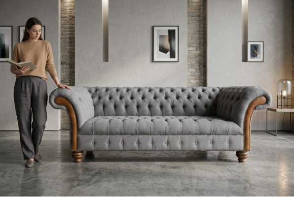 Edle gro dass Chesterfield Dräisëtzer Luxus Wunnzëmmer 3er Sofa