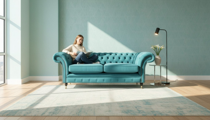 Türkis Chesterfield Canapé Designer 3-Sëtzer Luxus Wunnzëmmer Sofa