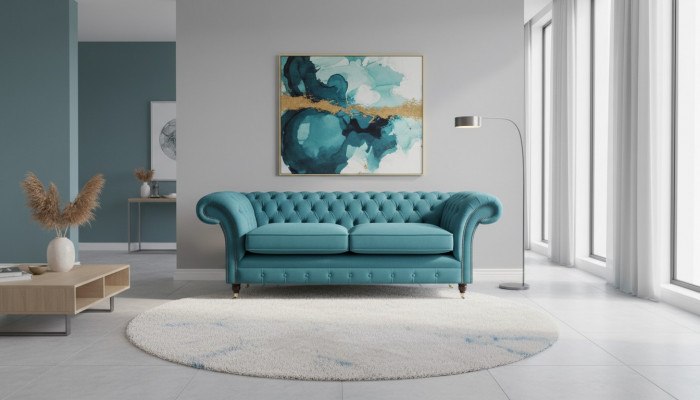 Türkis Chesterfield Canapé Designer 3-Sëtzer Luxus Wunnzëmmer Sofa