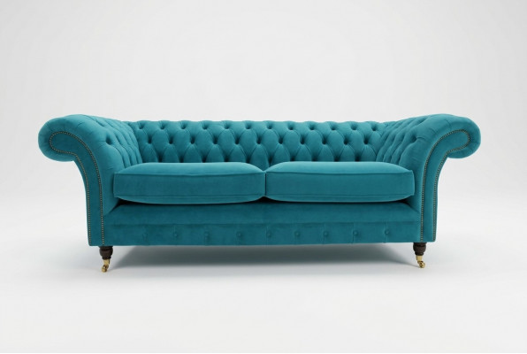 Türkis Chesterfield Canapé Designer 3-Sëtzer Luxus Wunnzëmmer Sofa