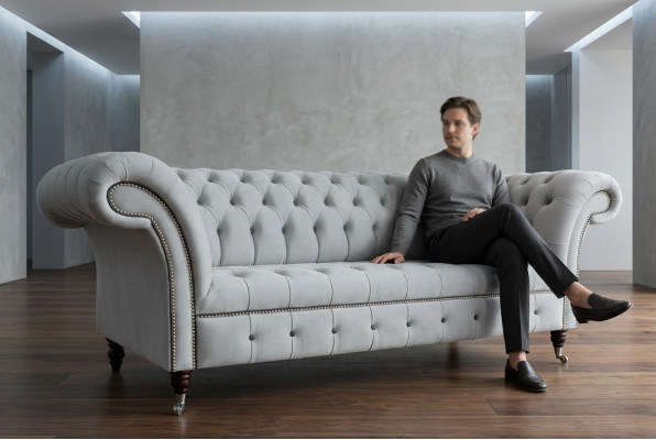 Wäissen Designer Chesterfield Dräisëtzer Modern 3er Canapé