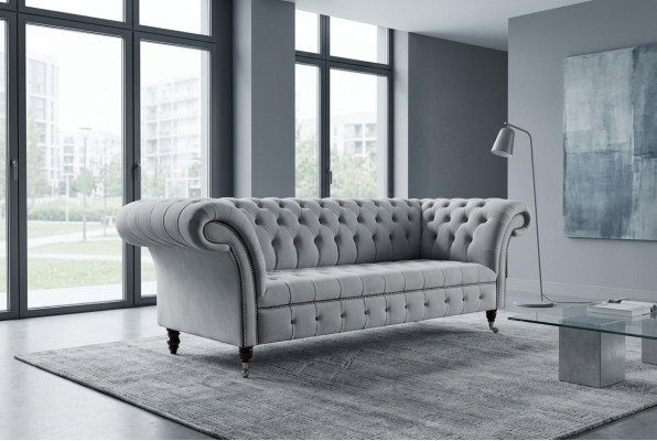 Wäissen Designer Chesterfield Dräisëtzer Modern 3er Canapé
