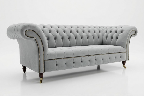 Wäissen Designer Chesterfield Dräisëtzer Modern 3er Canapé