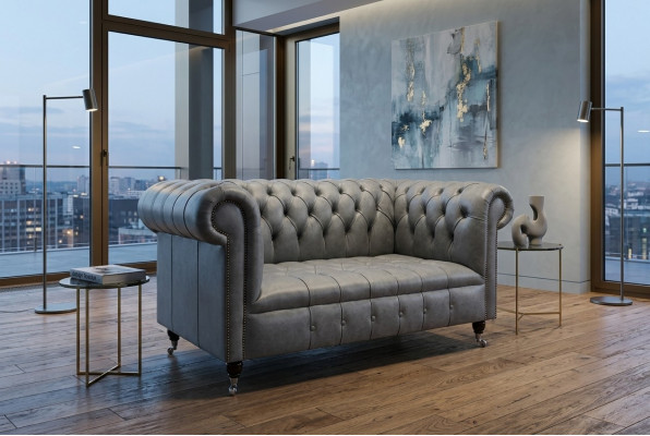 Sofa Chesterfield 2-Sëtzer Canapé Polstersëtz Textil Stoff Lieder Canapéen Sofas