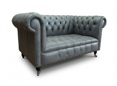 Sofa Chesterfield 2-Sëtzer Canapé Polstersëtz Textil Stoff Lieder Canapéen Sofas