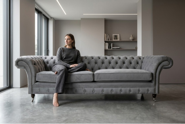 Chesterfield 4-Sëtzer Polster Canapé Modernen Stil Lieder Stoff Sofa Couches Textil