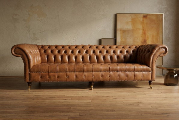 Chesterfield Braun Canapé Sofa Polster 4 Sëtzer Canapéen Sëtz Garnitur Sofas 265cm