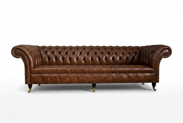 Chesterfield Braun Canapé Sofa Polster 4 Sëtzer Canapéen Sëtz Garnitur Sofas 265cm