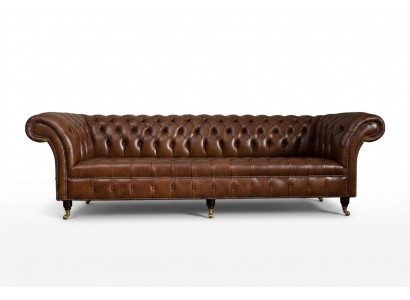 Chesterfield Braun Canapé Sofa Polster 4 Sëtzer Canapéen Sëtz Garnitur Sofas 265cm