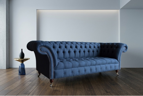 Chesterfield Couch Sëtz Textil Stoff Couchen Sofas Sofa Polster Samt 3 Sëtzer