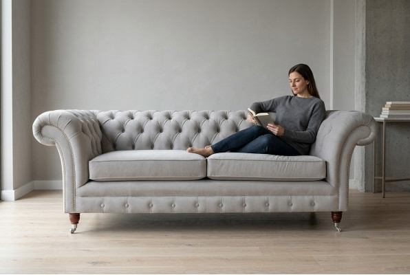 Chesterfield Canapé Sofa Polster 3 Sëtzer Canapéë Sëtz Garnitur Sofas Wäiss Nei