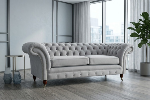 Chesterfield Canapé Sofa Polster 3 Sëtzer Canapéë Sëtz Garnitur Sofas Wäiss Nei