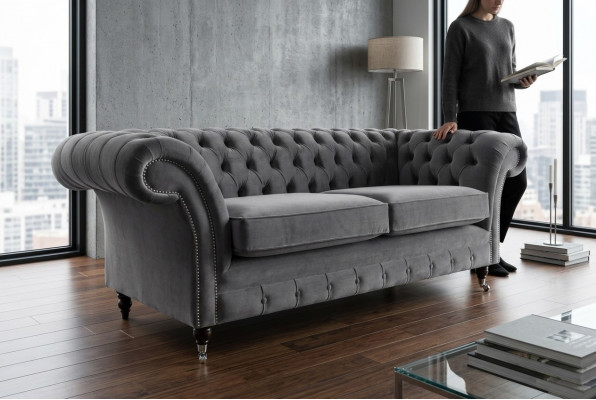 Chesterfield Couch 3 Sëtzer Polster Sëtz Textil Stoff Lieder Couchen Sofasen Sofa