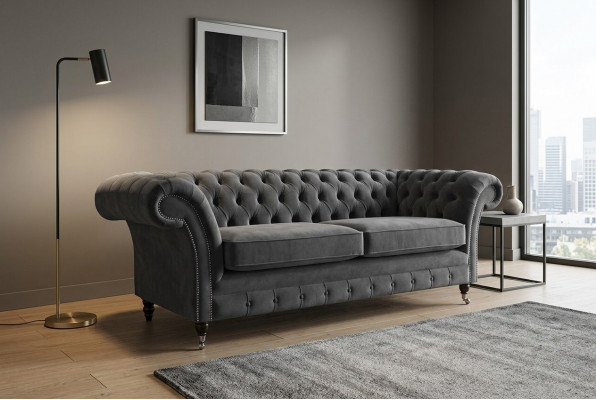 Chesterfield Couch 3 Sëtzer Polster Sëtz Textil Stoff Lieder Couchen Sofasen Sofa