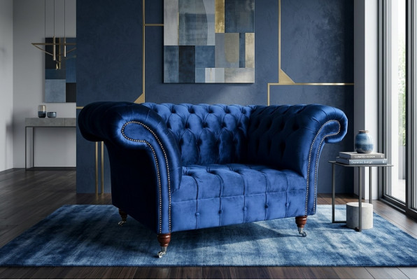 Sëtz Canapé Këssen Sofa Textil Chesterfield Canapéen 1,5-Sëtzer Een-Eenzel blauwe.