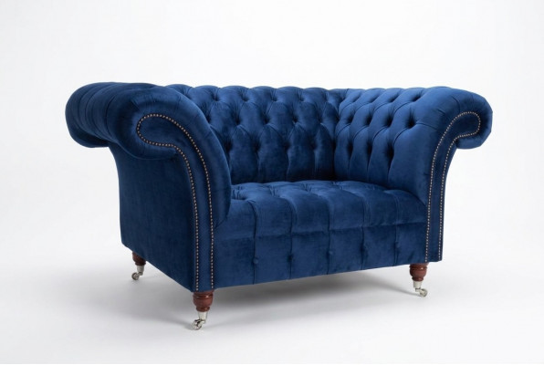 Sëtz Canapé Këssen Sofa Textil Chesterfield Canapéen 1,5-Sëtzer Een-Eenzel blauwe.