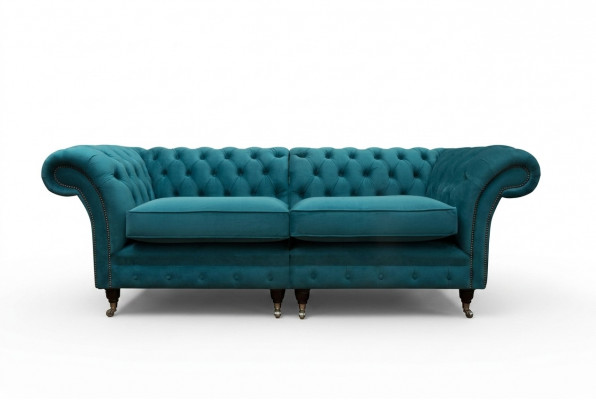 Chesterfield Sofa 3-Sëtzer Couch Polster Setz Textil Stoft Lieder Couchen Turkis