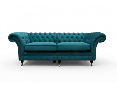Chesterfield Sofa 3-Sëtzer Couch Polster Setz Textil Stoft Lieder Couchen Turkis