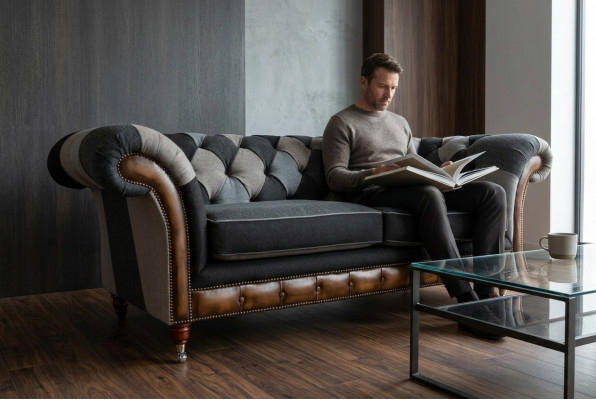 Strapazéiert Chesterfield Sofa Sofa Këssen Mikrofaser Stoff Sëtzpolster