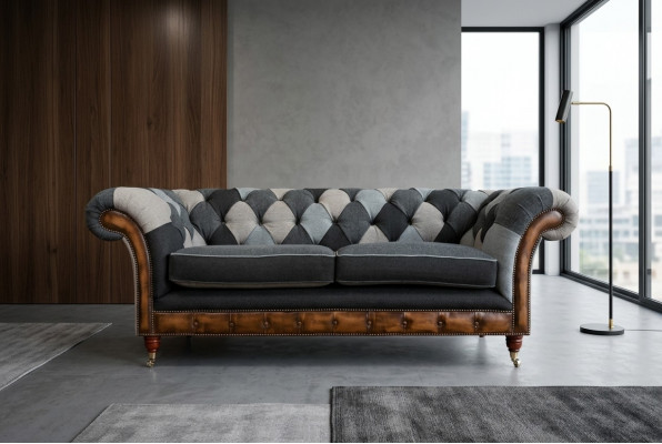 Strapazéiert Chesterfield Sofa Sofa Këssen Mikrofaser Stoff Sëtzpolster