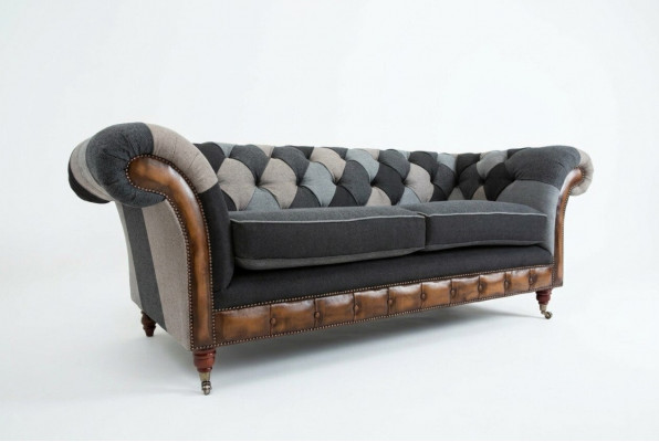 Strapazéiert Chesterfield Sofa Sofa Këssen Mikrofaser Stoff Sëtzpolster